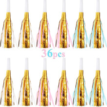 36 Pieces Glitter Metallic Party Blowers Set with Fringed Streamer Design Noise Makers for Kids Birthday and Year