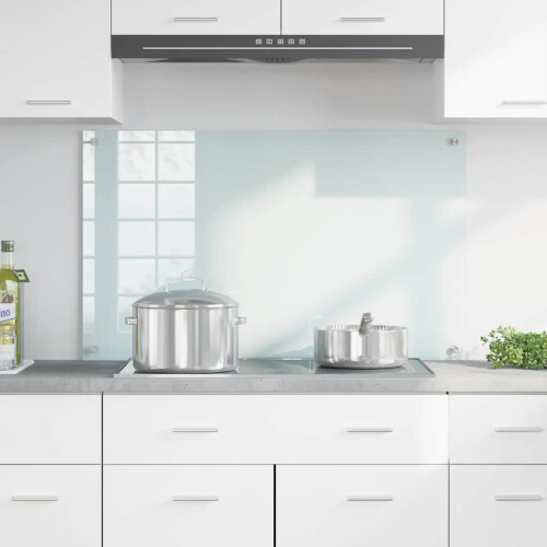 Berkfield Kitchen Backsplash Milk 100 x 60 cm Tempered Glass 2