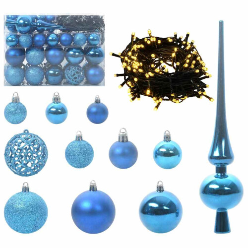 Berkfield Christmas Bauble Set with 150 LEDs 61 pcs Blue Plastic 1