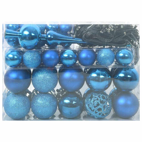 Berkfield Christmas Bauble Set with 150 LEDs 61 pcs Blue Plastic 2