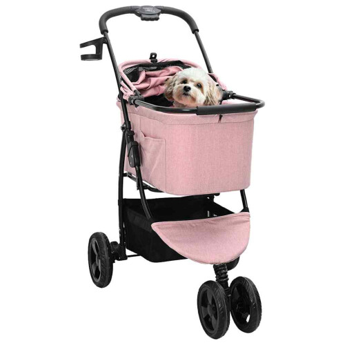 Berkfield Folding Pet Stroller Adjustable Pink 78 x 54 x 101 cm Polyester 1
