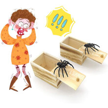 2PCS Spider Prank Box Wooden Surprise Toy with Fake Spider Jump Scare Gift for Kids and Adults