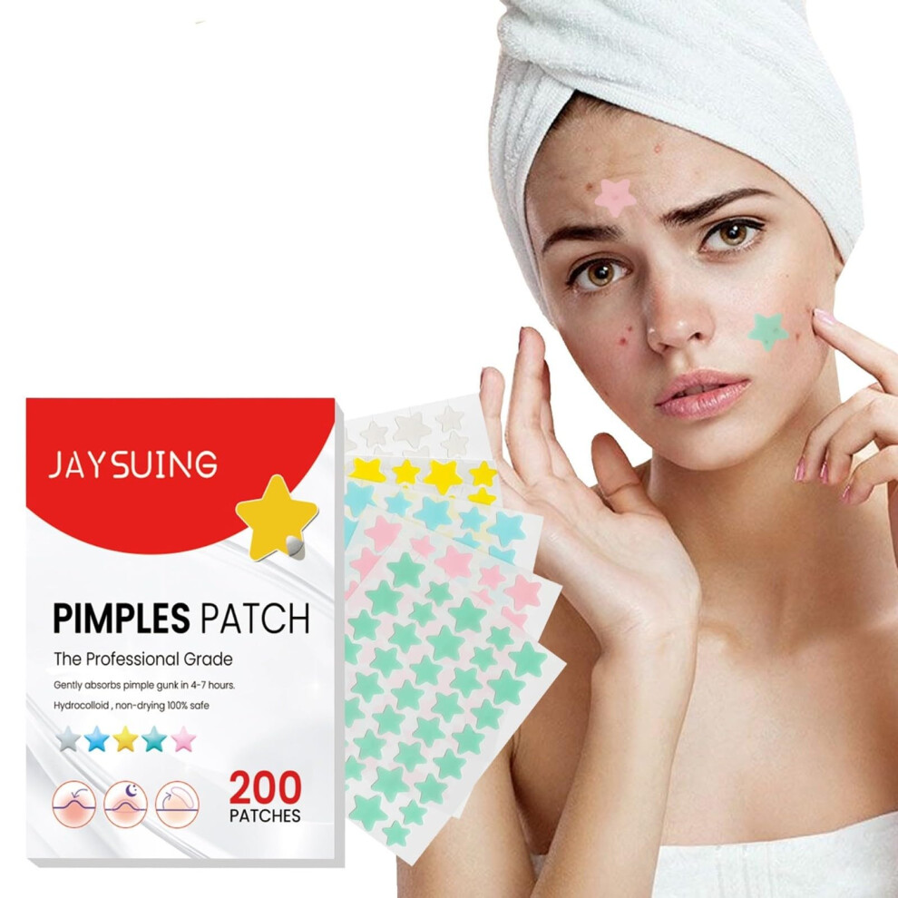 Hydrocolloid Pimple Patches with Playful Star Design, Colorful Acne Spot Stickers for Face Women, 200pcs
