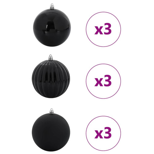 Berkfield Christmas Bauble Set XL 9 pcs Black Plastic 2