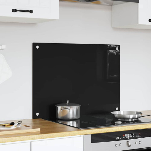 Berkfield Kitchen Backsplash Black 70 x 50 cm Tempered Glass 2
