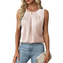 Women'S Silk Satin Tank Top Summer Business Casual Outfit 2025 Sleeveless Work Dressy Shirt Apricot XXL