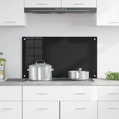 Berkfield Kitchen Backsplash Black 90 x 50 cm Tempered Glass 2