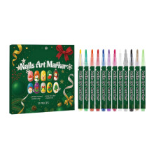 12 Color Fine Tip Nail Art Pens Set for Christmas DIY Designs, Quick Dry Smudge Resistant Markers