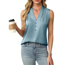 Womens Summer Sleeveless Silk Satin V Neck Business Casual Tank Tops Light M