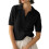 Women'S Cable Short Sleeve Sweaters Tops Solid Lapel V Neck Knit Casual Soft Pullover Shirt Black L 1