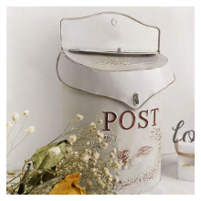 Vintage Wall Mailbox White Iron Lockable Rust Proof French Country Style for Home and Garden