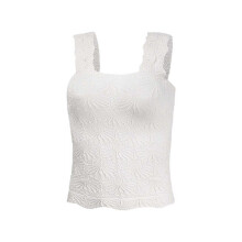 Women'S Square Neck Wide Strap Crop Tank Tops Flower Going Out Tops Slim Fit Lettuce Trim Crop Tops White L
