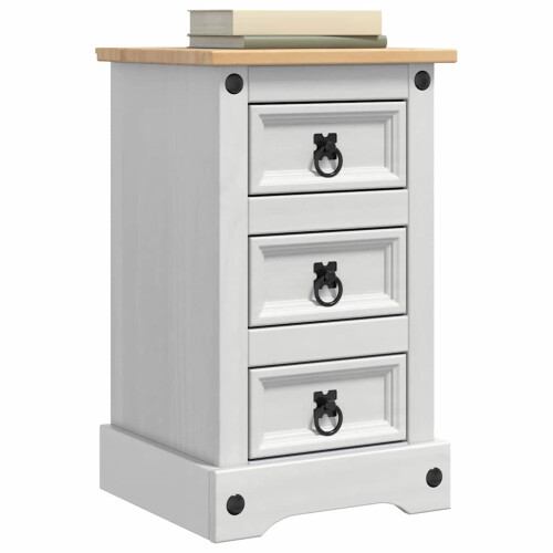 Berkfield Bedside Table Corona White 35 x 32.5 x 58 cm Solid Pine Wood 2