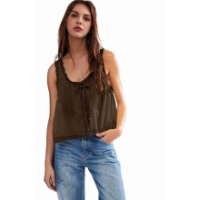 Women Summer Boho Tie Front Tops Lace Beach Button Down Tank Sleeveless Mesh Chiffon Crop Tops Y2k 2025 Dark Brown L