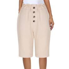 Wide Leg Straight Pants for Women Smocked Elastic High Waist Joggers Pants Casual Cropped Trousers with Pockets Apricot XXL