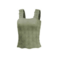 Tops Cortos de Tirantes Anchos con Cuello Cuadrado para Mujer, Tops Florales para Salir, Tops Cortos Ajustados con Ribete en Forma de Lechuga, Verde M