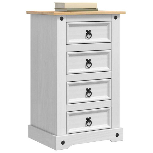 Berkfield Bedside Table Corona White 53 x 39 x 84 cm Solid Pine Wood 2
