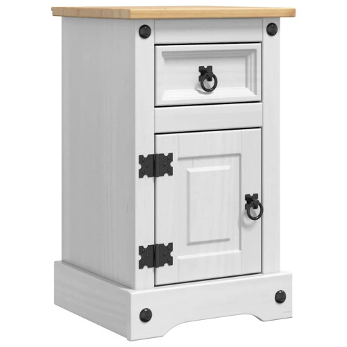 Berkfield Bedside Table Corona White 35 x 32.5 x 58 cm Solid Pine Wood 1
