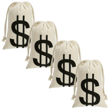 4Pcs Canvas Money Bags with Dollar Sign 6.3x9in Halloween Prop for Bank Robber Costume Party