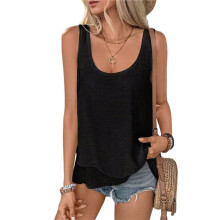 Women'S Flowy Layered Tank Top Scoop Neck Sleeveless Blouses Shirts Casual Vacation Tops Black M