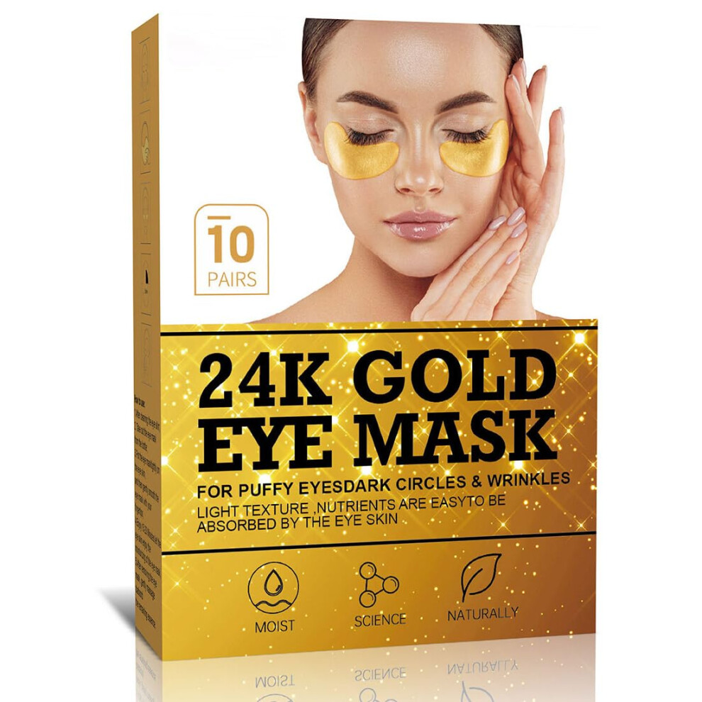 Gold/Dark 24K Under Eye Patches For Circles And Puffiness, Collagen And Amino Acid Eye Mask (10 Pairs)