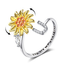 Sunflower Spinner Ring for Women Adjustable Fidget Ring for Anxiety Relief CZ Daisy Jewelry Gift