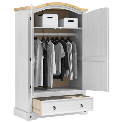 Berkfield Wardrobe Corona White 101 x 52 x 170 cm Solid Pine Wood 2