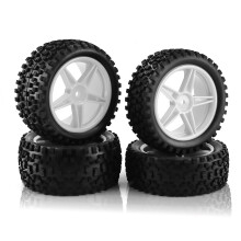 1/10 RC Off Road Tires and Wheels Set 12mm Hex 87mm Traction Durable Rubber for HSP Kyosho Tamiya (White)