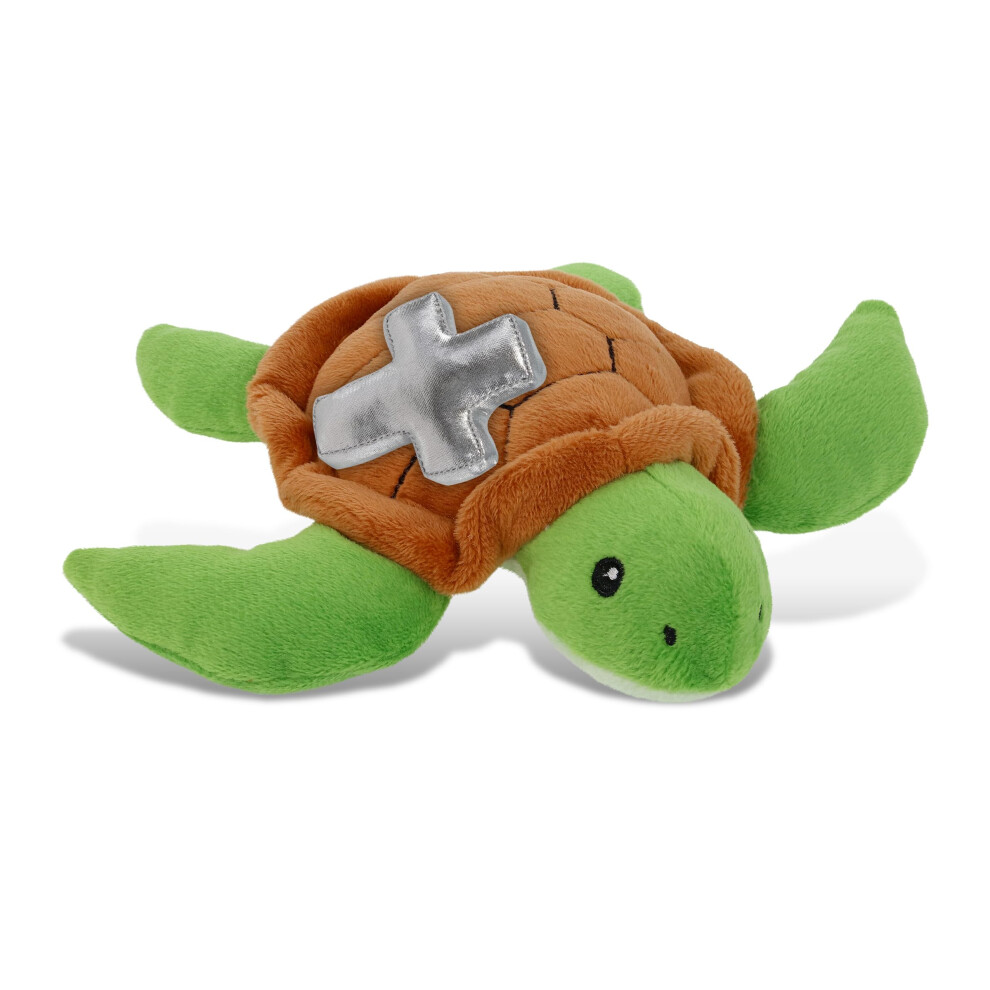 Sea Turtle Baptism Gift Plush With Cross Charm, Religious Christening Keepsake 6 Inch Silver
