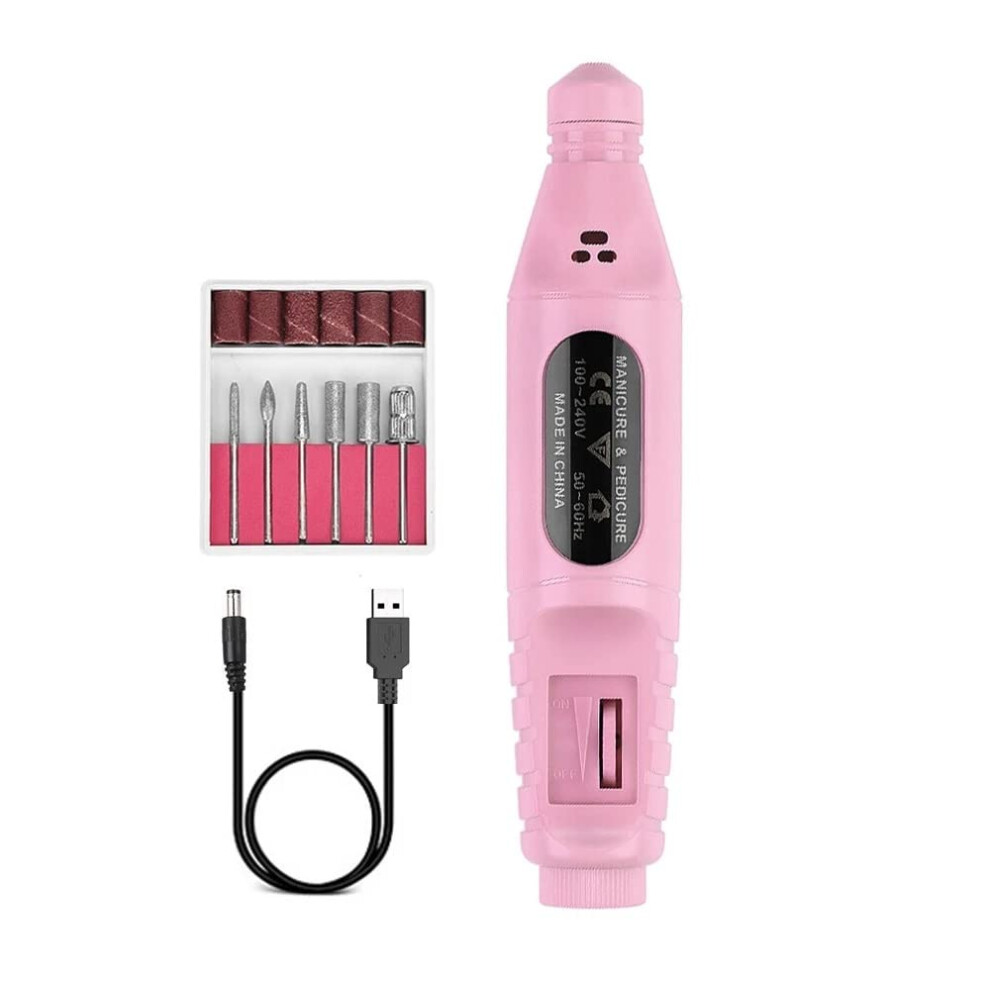 Rechargeable Electric Nail Drill Kit with 6 Bits for Manicure Pedicure, Lightweight Penstyle Tool