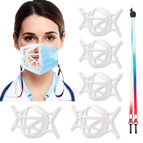 Face Mask Bracket Silicone with Lanyard 2 Pack, Comfortable Breathing Support and Reusable Frame