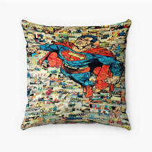 Față de pernă personalizată AIVO Superman Collage Comic, husă pătrată personalizată din poliester tors, compatibilă cu pernele decorative