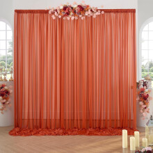 Tenda di sfondo in chiffon color ruggine antipiega 3x3 metri per feste di matrimonio, 2 pannelli, tenda trasparente color terracotta leggermente
