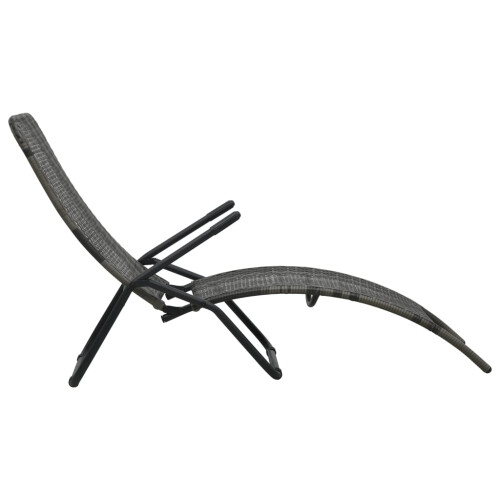 Berkfield Folding Sun Lounger Poly Rattan Grey 2