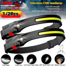 COB-LED-Stirnlampe mit Bewegungssensor, USB-aufladbar, Stirnband-Scheinwerfer, Taschenlampe, Lichtleiste