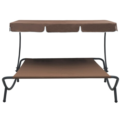 Berkfield Outdoor Lounge Bed with Canopy Brown 1