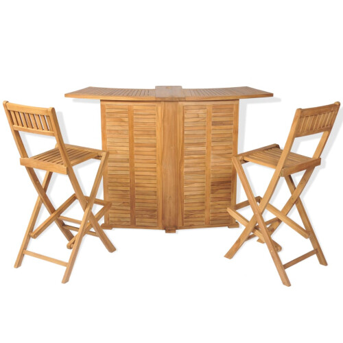 Berkfield 3 Piece Bistro Set with Folding Chairs Solid Teak Wood 1