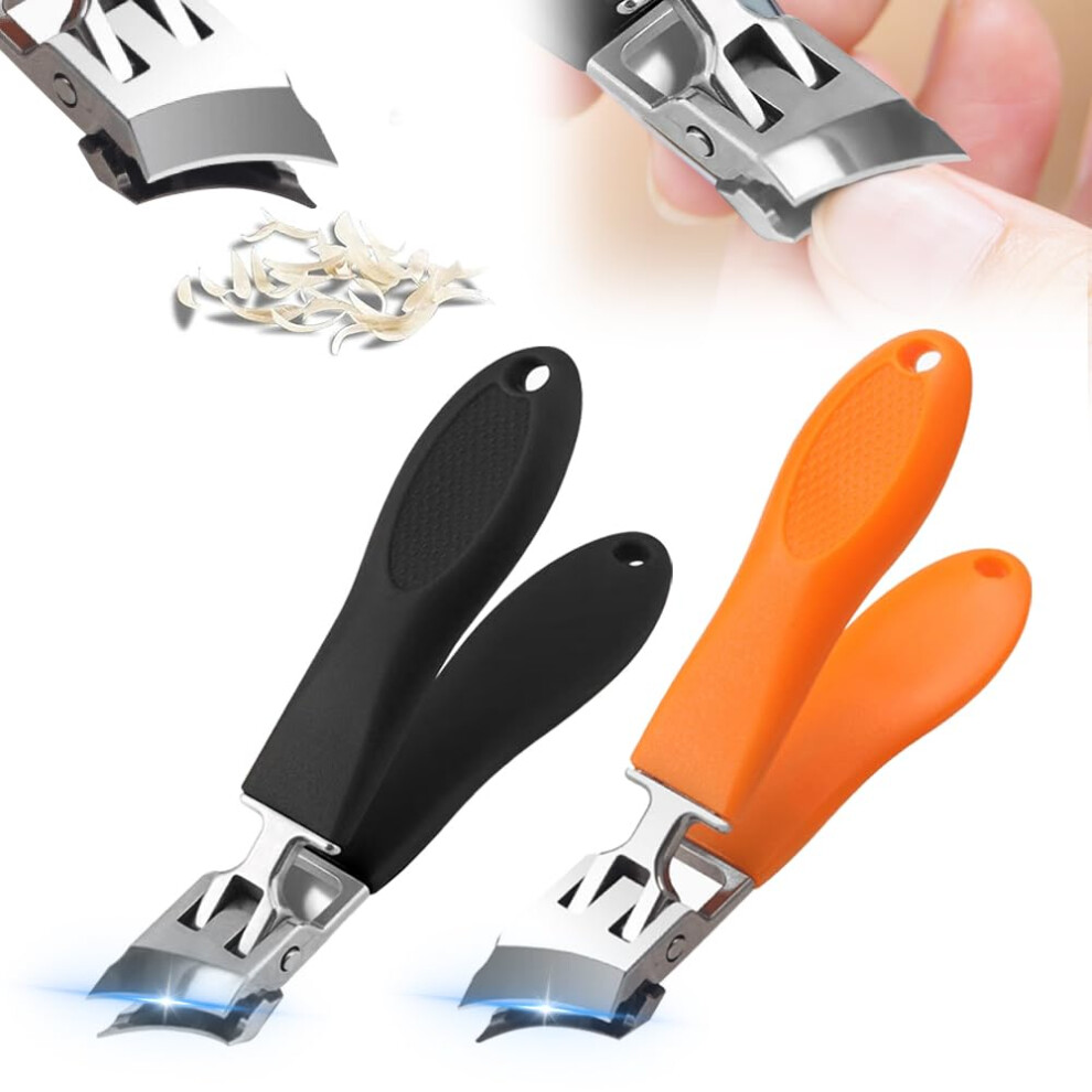 Black/Orange Wide Jaw Toenail Clippers For Thick Nails, Antisplash Slanted Nail Clippers With Sharp Curved Blades And