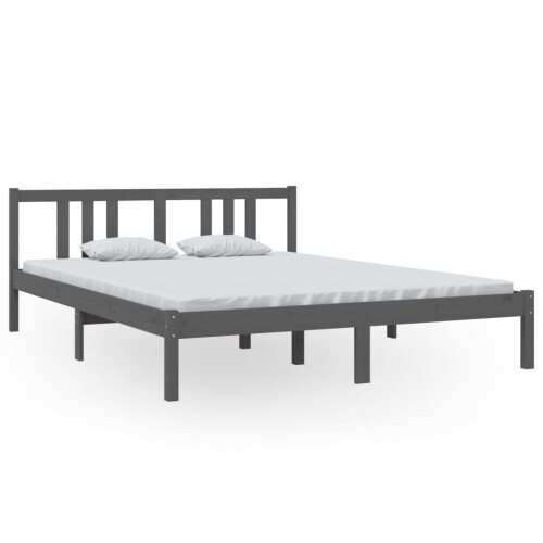 Berkfield Bed Frame without Mattress Grey Solid Wood 150x200 cm King Size King Size 1