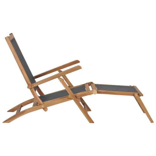 Berkfield Deck Chair with Footrest Solid Teak Wood Black 1