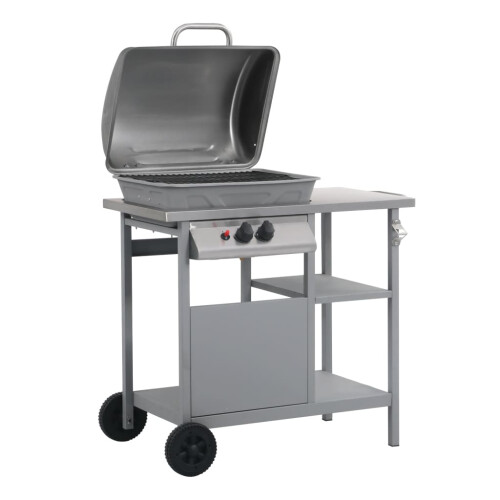 Berkfield Gas BBQ Grill with 3-layer Side Table Black and Silver 1