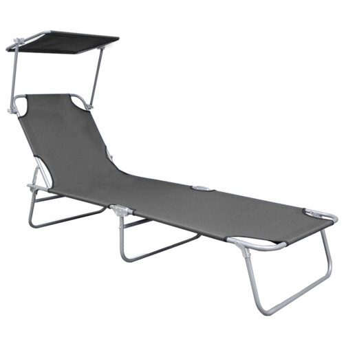 Berkfield Folding Sun Lounger with Canopy Grey Aluminium 1
