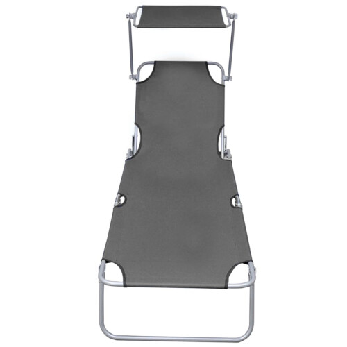 Berkfield Folding Sun Lounger with Canopy Grey Aluminium 2