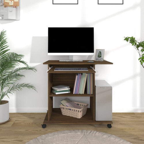 Berkfield Computer Desk Brown Oak 80x50x75 cm Engineered Wood 2