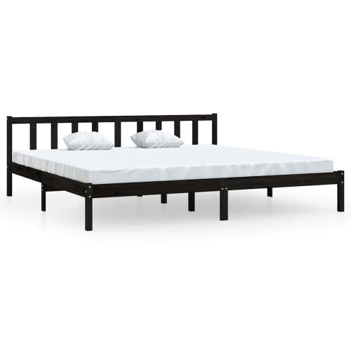 810106 Berkfield Bed Frame without Mattress Black Solid Wood 200x200 cm 1