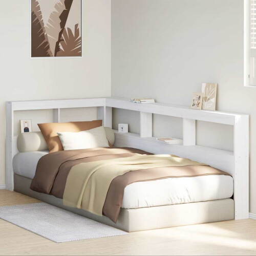 Berkfield Bookcase Headboard L-Shaped White 80 cm Solid Wood Pine 2