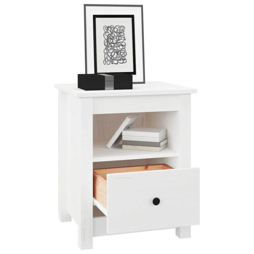 Berkfield Bedside Cabinet White 40x35x49 cm Solid Wood Pine 2