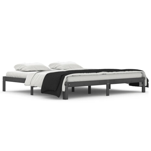 Berkfield Bed Frame without Mattress Grey Solid Wood Pine 200x200cm 1