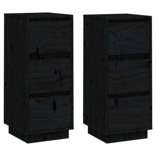 Berkfield Sideboards 2 pcs Black 32x34x75 cm Solid Wood Pine 1