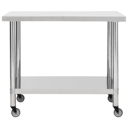 Berkfield Kitchen Work Table with Wheels 100x45x85 cm Stainless Steel 2